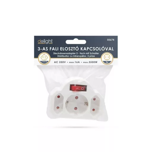 3-as fali elosztó - kapcsolóval 250 V 16 A