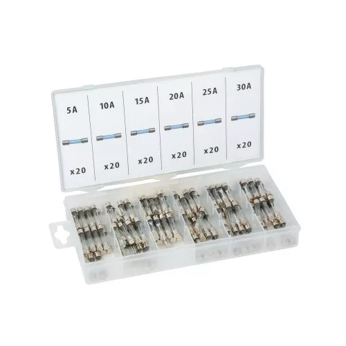 Üveg biztosíték készlet tárolódobozban - 120 db - 5-30A