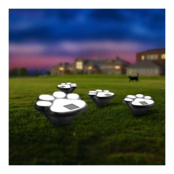   LED-es szolár lámpa - kutya lábnyom, leszúrható - műanyag - fekete