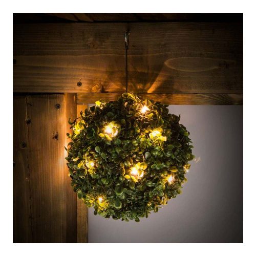 Szolár bukszus - felakasztható - 25 cm - 20 melegfehér LED