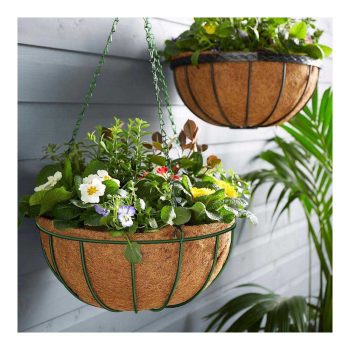   Akasztható fém kosár - virágcserépek rögzítéséhez - 25 cm - zöld