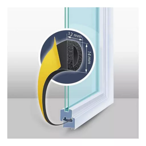 Öntapadós ajtó- ablakszigetelő "D" profil - 40 m fekete 12 mm