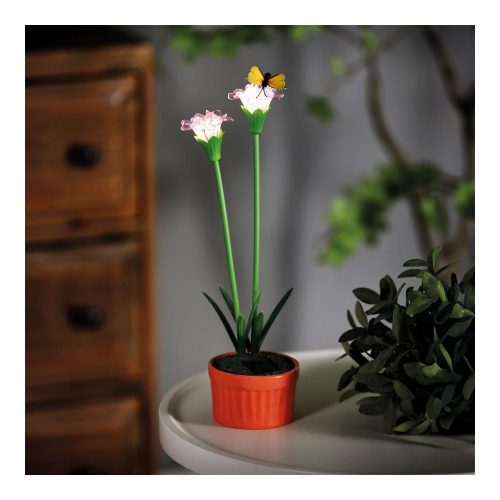 Szolár színes virág - 8 x 8 x 32 cm - 10 melegfehér LED - lila