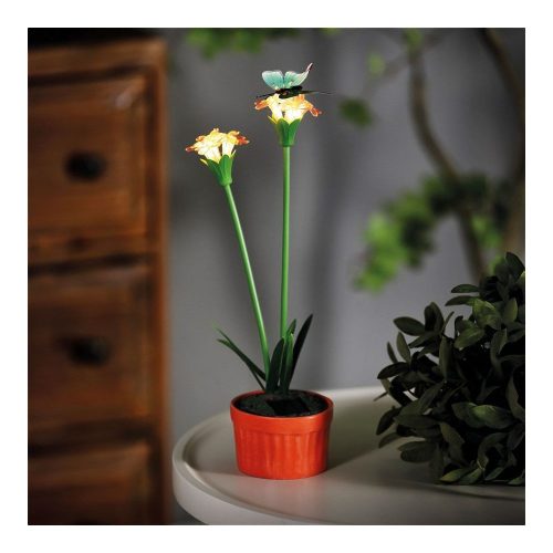 Szolár színes virág - 8 x 8 x 32 cm - 10 melegfehér LED - piros