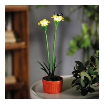   Szolár színes virág - 8 x 8 x 32 cm - 10 melegfehér LED - sárga