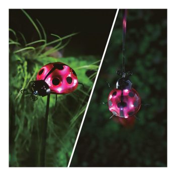   Szolár lámpa - katicabogár - leszúrható / csipeszes - piros - 15 x 7 x 16 cm - 6 LED