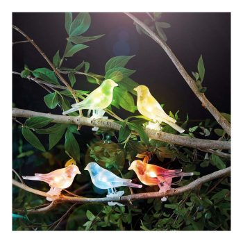   Szolár fényfüzér - madárka, csipeszes - 80 cm - 5 színes, RGB LED