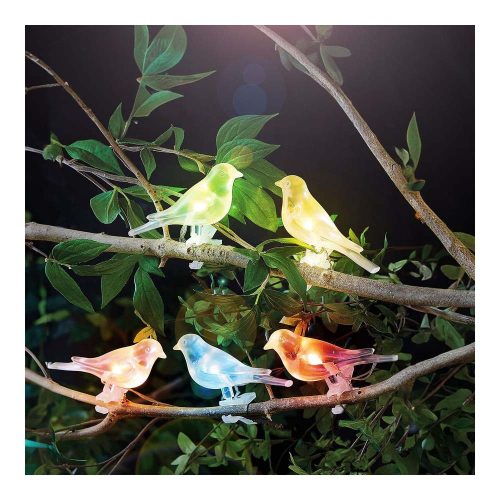 Szolár fényfüzér - madárka, csipeszes - 80 cm - 5 színes, RGB LED