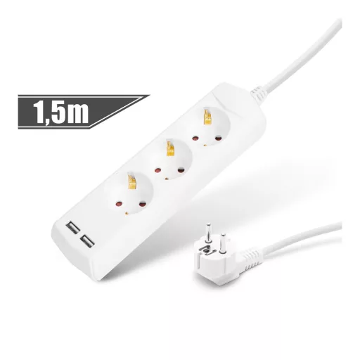 Elosztó 3-as - 3 x 1,5 mm² - 1,5 m - 2 x USB-vel