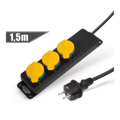 Kültéri elosztó fedéllel - 1,5 m - 3 x 230V - 3 x 1,5 mm2, gumi - IP44