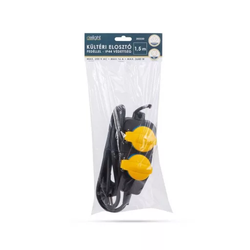 Kültéri elosztó fedéllel - 1,5 m - 4 x 230V - 3 x 1,5 mm2, gumi  - IP44