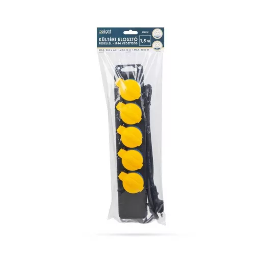 Kültéri elosztó fedéllel - 1,5 m - 5 x 230V - 3 x 1,5 mm2, gumi  - IP44