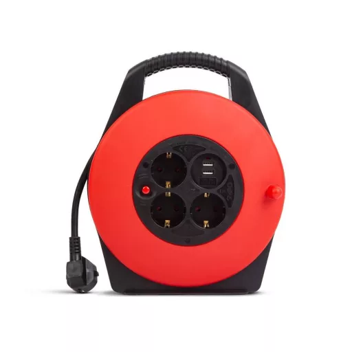 Kábeldob műanyag tartóval - 3 x 1,5 mm² - 2 x USB - 10 m