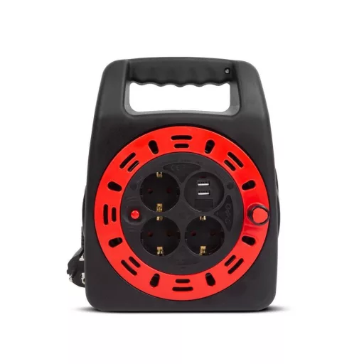 Kábeldob műanyag tartóval - 3 x 1,5 mm² + 2 x USB - 15 m