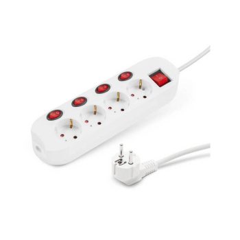 4-es elosztó - 4+1 kapcsolóval - 250 V 16 A - 1,5 m