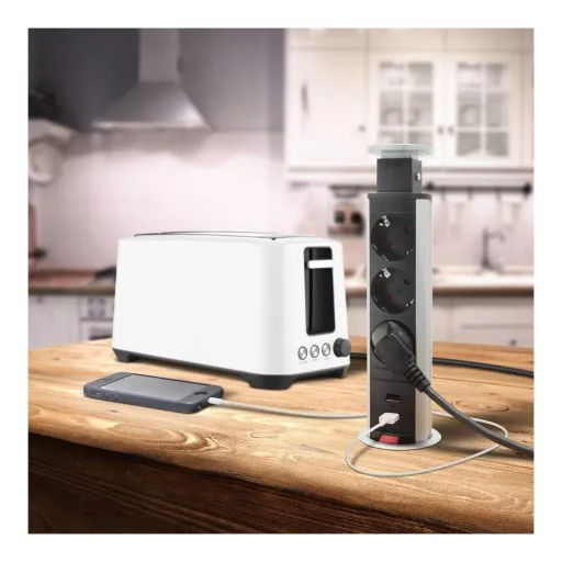 Rejtett elosztó 3-as + 2 USB szálcsiszolt ezüst