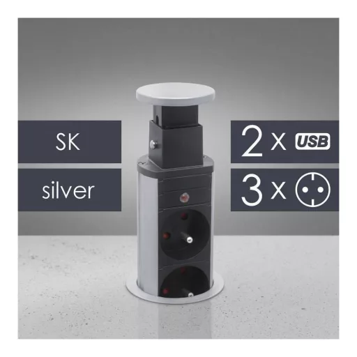 Rejtett elosztó 3-as, + USB ezüst, szlovák