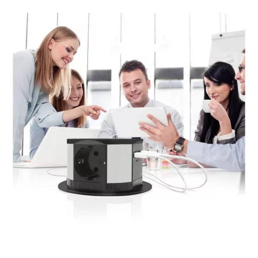 Elosztó - rejtett, 3-as + USB-A + Type-C - fekete