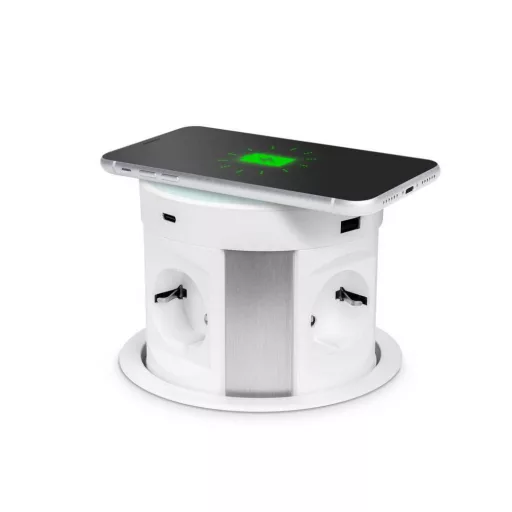 Rejtett elosztó - 4-es + vezeték nélküli töltés + 2xUSB + 2xType-C - fehér