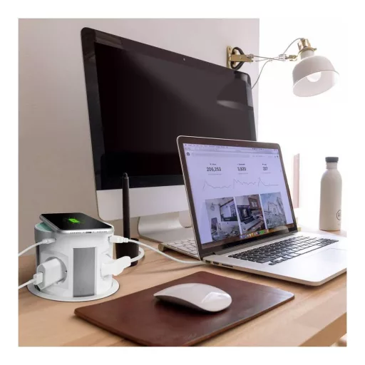 Rejtett elosztó - 4-es + vezeték nélküli töltés + 2xUSB + 2xType-C - fehér