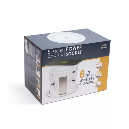 Rejtett elosztó - 4-es + vezeték nélküli töltés + 2xUSB + 2xType-C - fehér