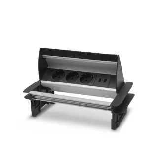   Rejtett elosztó - 3-as felnyíló kivitel 2 x USB, 2,1A ezüst