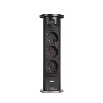 Motoros rejtett elosztó - fekete 3 x 250 V + USB-A, Type-C