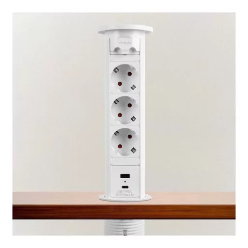 Motoros rejtett elosztó - fehér 3 x 250 V + 2 x USB