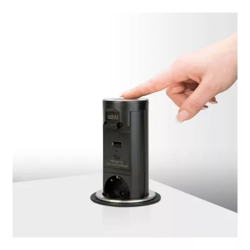 Motoros rejtett elosztó - "Touchcontrol" - 3-as + USB + Type-C - fekete