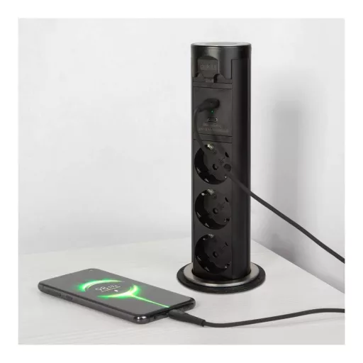 Motoros rejtett elosztó - "Touchcontrol" - 3-as + USB + Type-C - fekete