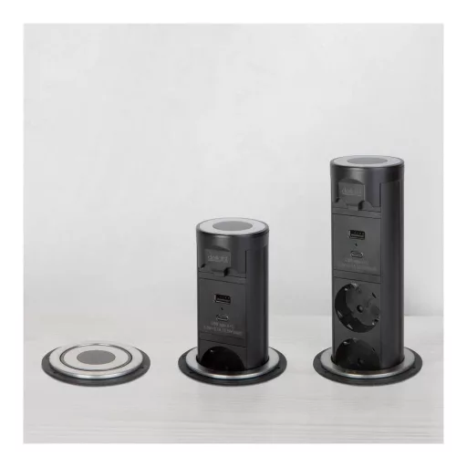 Motoros rejtett elosztó - "Touchcontrol" - 3-as + USB + Type-C - fekete