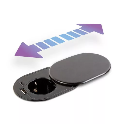 Rejtett, beépíthető konnektor + USB + Type-C - "Slide it" technológiával