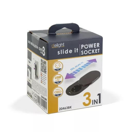 Rejtett, beépíthető konnektor + USB + Type-C - "Slide it" technológiával