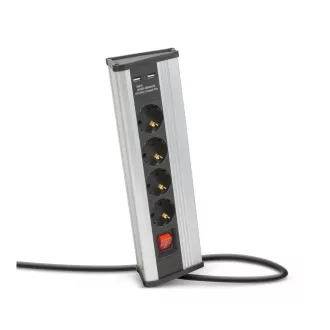   Sarokelosztó - kapcsolós - 4 x 250V, 16A - 2 x USB, 2,1A - alumínium ház