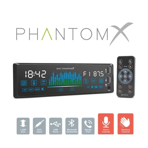 Fejegység "PhantomX" - 1 DIN - 4 x 50 W - gesztusvezérlés - BT - MP3 - AUX - USB