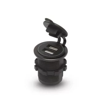   Szivargyújtó helyére beépíthető USB aljzat, zöld LED - csavaros 2 x USB - 5V - 2,1A