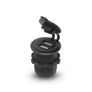   Szivargyújtó helyére beépíthető USB aljzat, zöld LED - csavaros 2 x USB - 5V - 2,1A