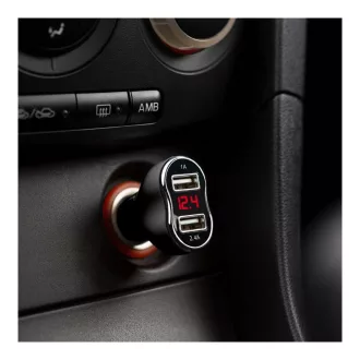   Szivargyújtó adapter - 2 x USB, feszültség - és árammérővel