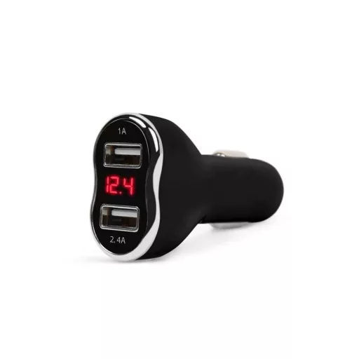 Szivargyújtó adapter - 2 x USB, feszültség - és árammérővel