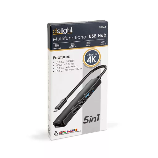 Multifunkciós USB Hub - HDMI + Type-C 3.0 100 W - fekete