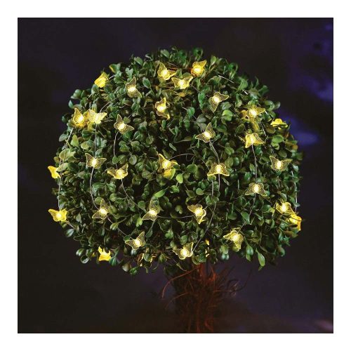 Szolár fényfüzér - pillangó - 2,4 m - 25 melegfehér LED