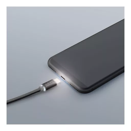 Adatkábel - USB Type-C LED fénnyel fekete - 1 m