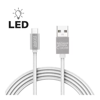 Adatkábel - USB Type-C LED fénnyel fehér - 1 m