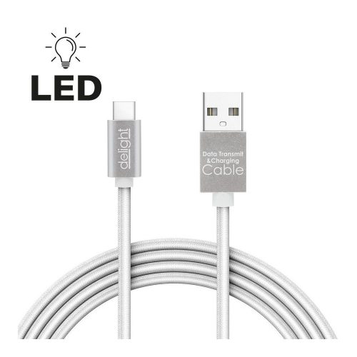 Adatkábel - USB Type-C LED fénnyel fehér - 1 m