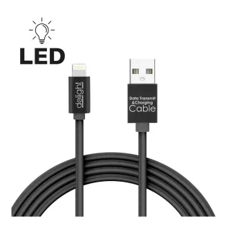   Adatkábel - iPhone "lightning" LED fénnyel fekete - 1 m