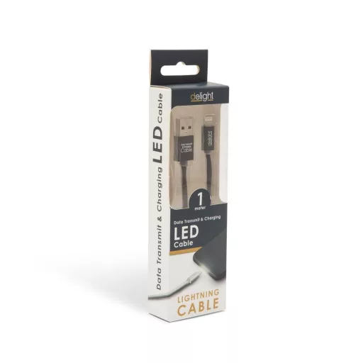Adatkábel - iPhone "lightning" LED fénnyel fekete - 1 m