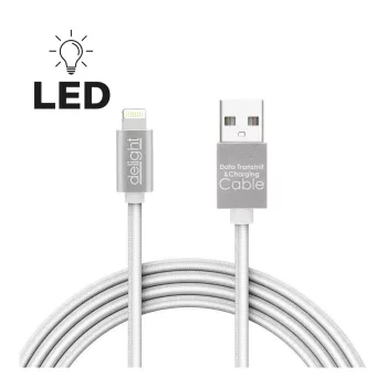   Adatkábel - iPhone "lightning" LED fénnyel fehér- 1 m