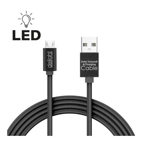 Adatkábel - MicroUSB LED fénnyel fekete - 1 m