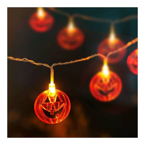 Halloween-i LED-es fényfüzér - tök - 10 LED - 2 x AA - 1,35 m