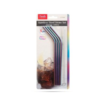   Rozsdamentes acél szívószál szett - titán szivárványos - 215 x 6 mm - 5 részes